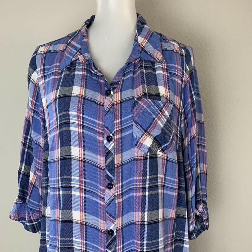Catherines Multicolor Plaid Button Front Shirt - image 2